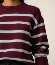 Load image into Gallery viewer, Ivory/Wine Stripe Sweater
