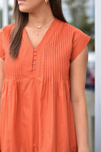 Load image into Gallery viewer, Orange Pin Tuck Dress
