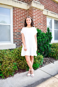 Boatneck Peplum Dress - Ivory